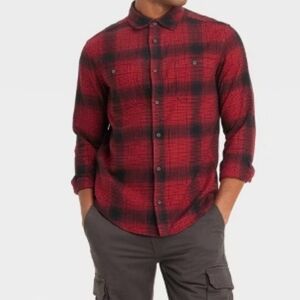 Goodfellow&Co Men's Flannel Long Sleeve Button-Down Shirt Carmine Red Size XL